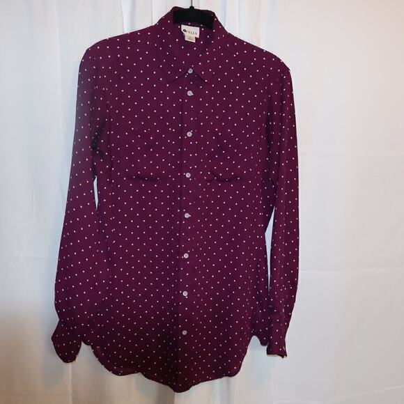 Stylus Button Up Blouse Women Size S Purple White Dot - Picture 14 of 16